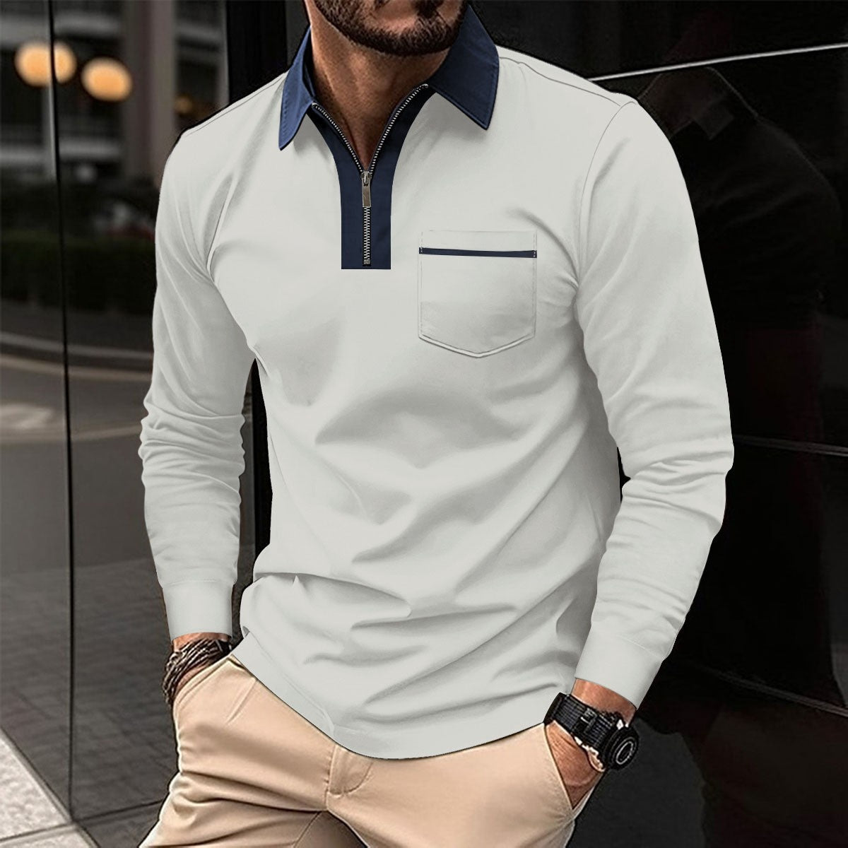 Autumn Polo Shirt Zipper Men's Long Sleeve Polo Shirt